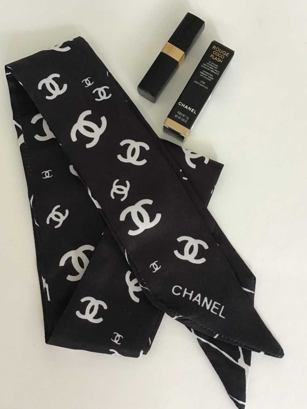 CHANEL Rouge Coco Flash #174 Destination lipstick (1.5g) + CC logo twilly scarf